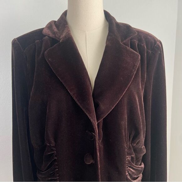 Vtg 90s Brown Velvet Blazer Women XLP Steampunk Academia Western Equestrian Goth - Picture 11 of 13